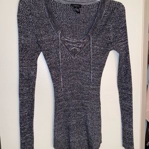 Grey lace up sweater